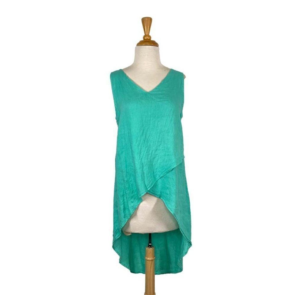 Pure Match M Green Linen Tunic Lagenlook HiLo Layered Art To Wear ~Boutique~ - Picture 7 of 7